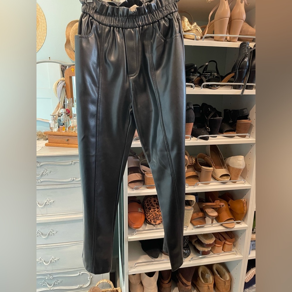 Black Faux Leather Straight leg Pants